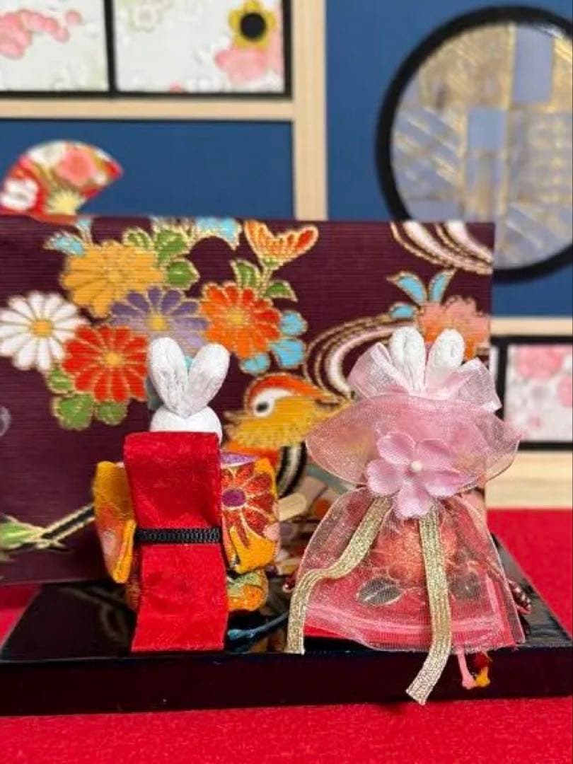 雛祭　桃の節句　雛人形　創作ちりめんうさぎ人形　おひな様　ひな祭り　ちりめん細工