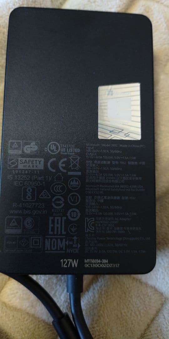 【純正新品】Surface Book3 Pro11/X/9/8/7電源アダプタ