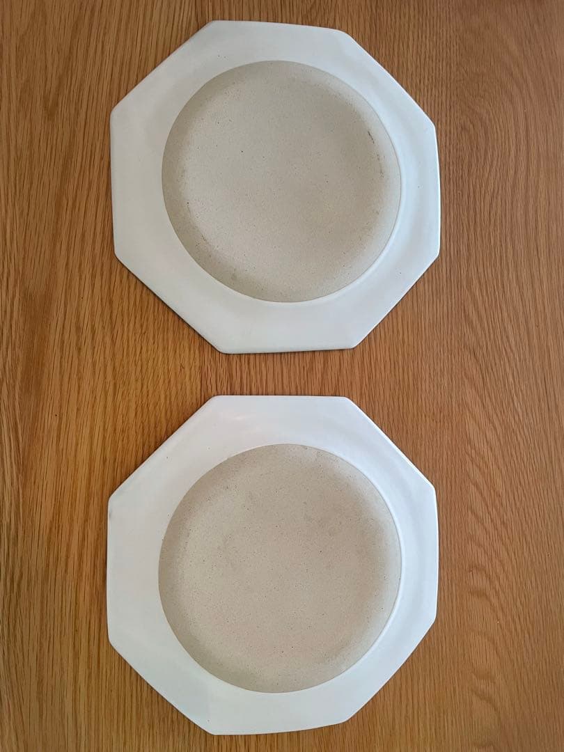 吉田健宗/白釉/オクトゴナル丸皿プレート　２枚セット