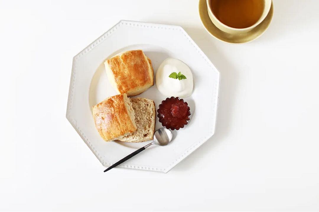 吉田健宗/白釉/オクトゴナル丸皿プレート　２枚セット