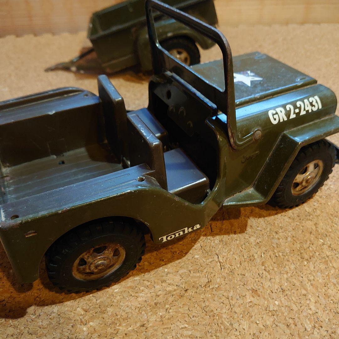 Tonka Jeep ブリキ ミニカー トレーラー付き