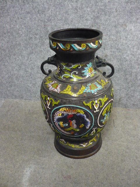 古銅七宝丸文に鳳凰図花瓶 [B31553]