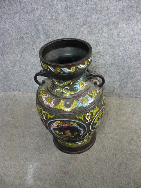 古銅七宝丸文に鳳凰図花瓶 [B31553]