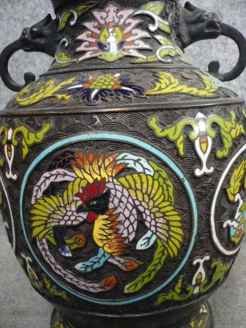 古銅七宝丸文に鳳凰図花瓶 [B31553]