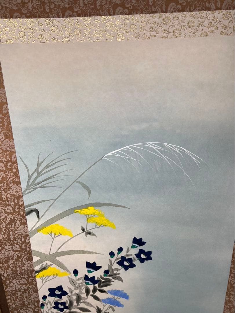 掛け軸　七草花　筆者春経 絹本未使用美品