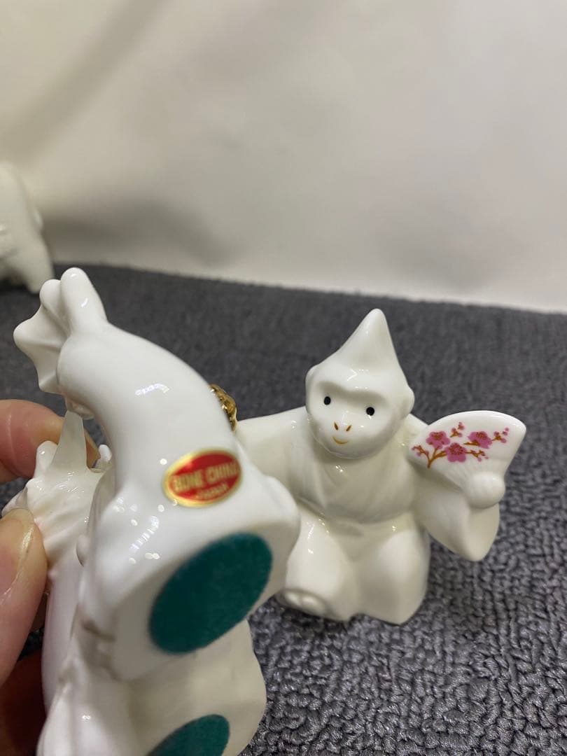 陶器製ホワイト動物置物12点セット