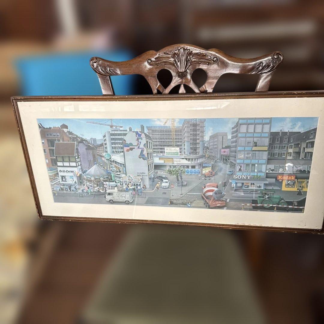 ヨルグミュラー 都市風景 アートポスター 額入　ヴィンテージ　1969