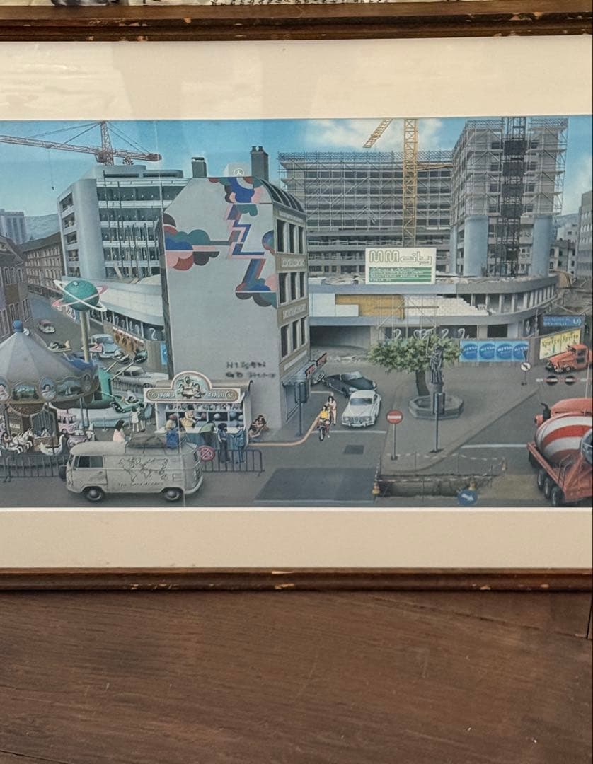 ヨルグミュラー 都市風景 アートポスター 額入　ヴィンテージ　1969