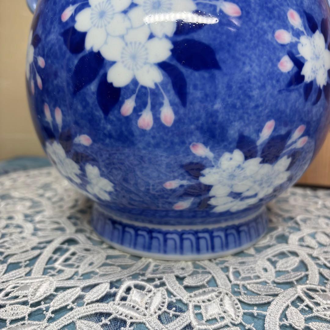 深川製磁　高級美術　深川謹製　花瓶　桜　獅子耳付き　木箱入り