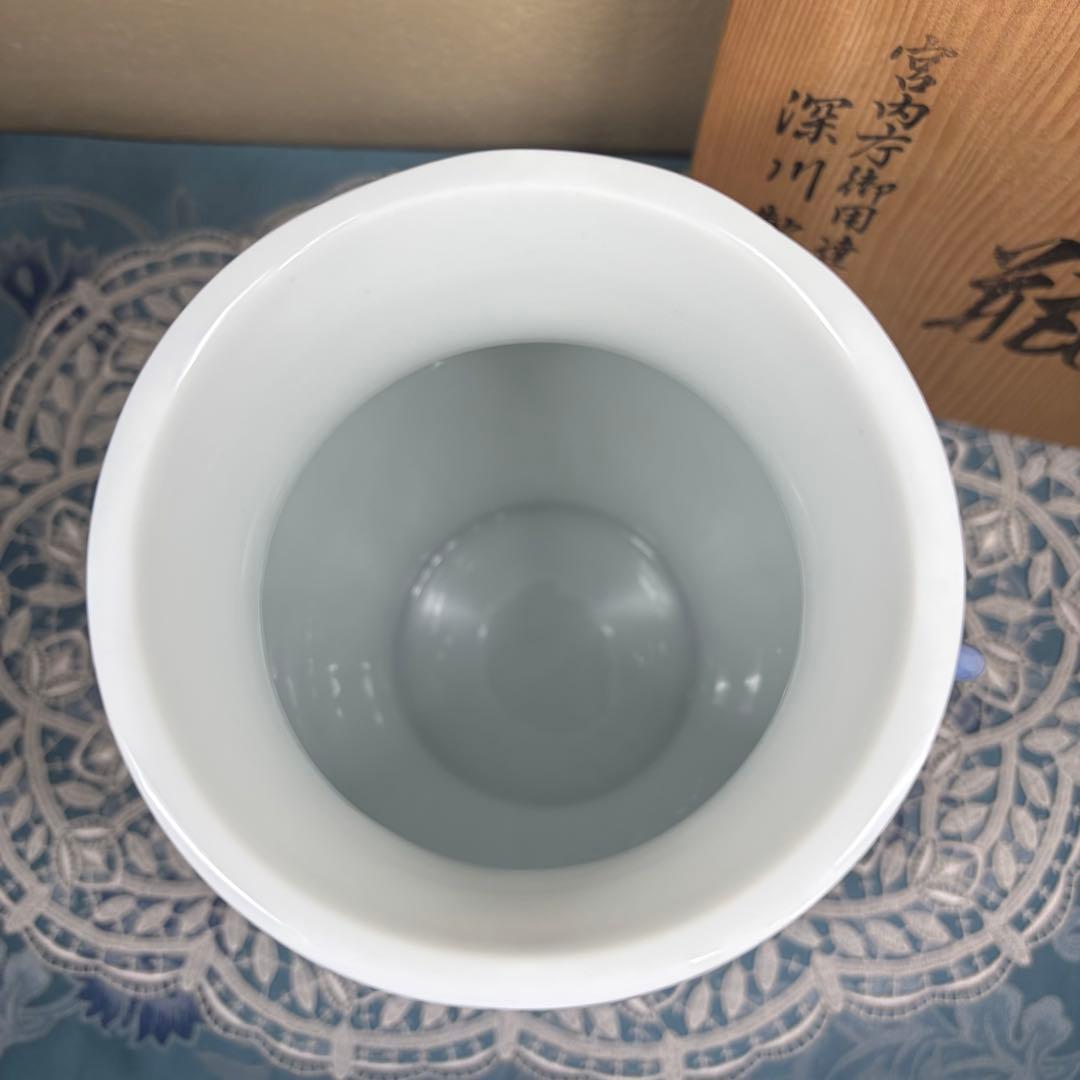 深川製磁　高級美術　深川謹製　花瓶　桜　獅子耳付き　木箱入り