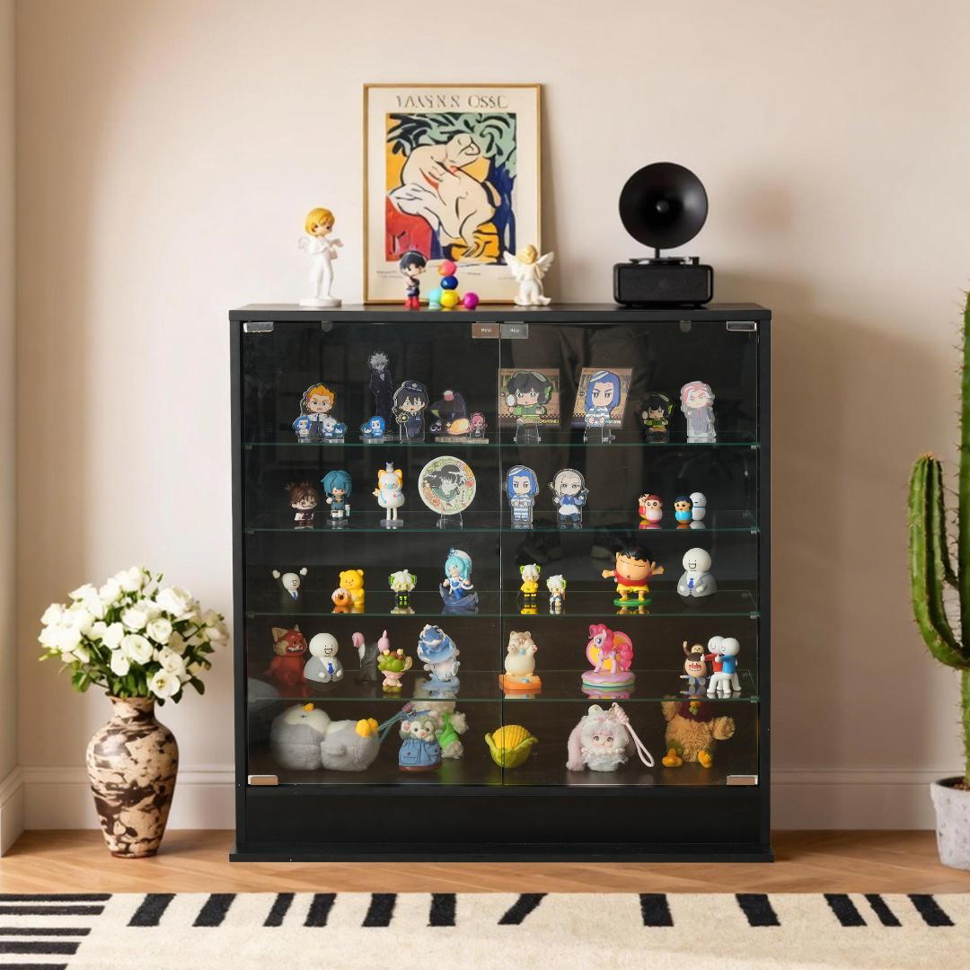 ガラスケース コレクションケース 5段可動棚 高さ調節可 強化ガラス ブラック