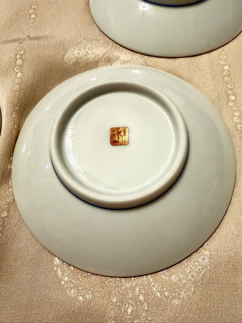 新品同様 【小皿５枚】九谷焼 青郊窯 3号 皿揃 赤絵金襴手 陶器 小皿 豆皿