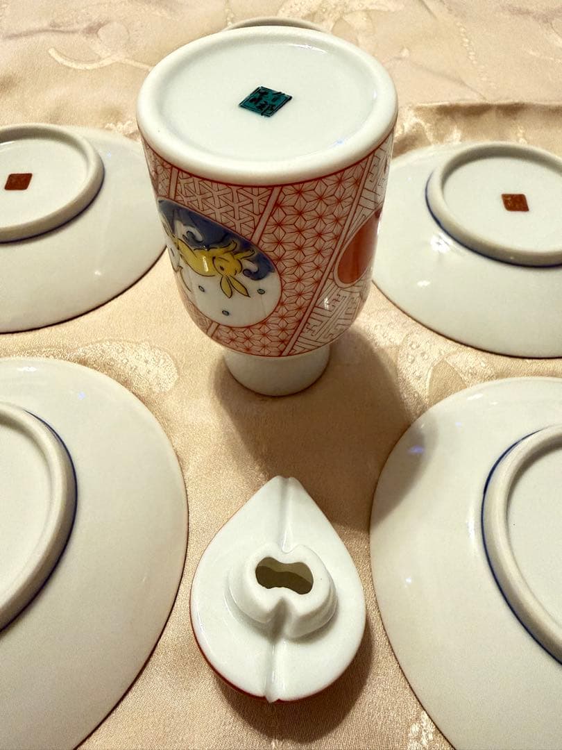 新品同様 【小皿５枚】九谷焼 青郊窯 3号 皿揃 赤絵金襴手 陶器 小皿 豆皿