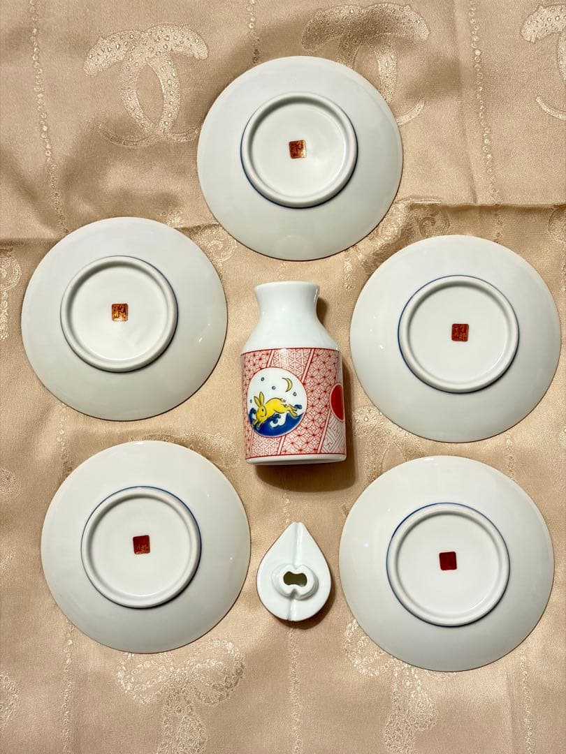 新品同様 【小皿５枚】九谷焼 青郊窯 3号 皿揃 赤絵金襴手 陶器 小皿 豆皿