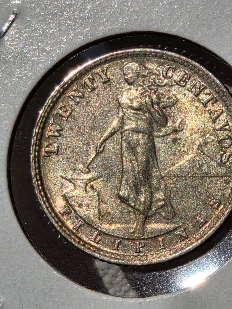 (稀少な状態)アメリカ合衆国統治下　フィリピン　20センタボ銀貨　1929 M