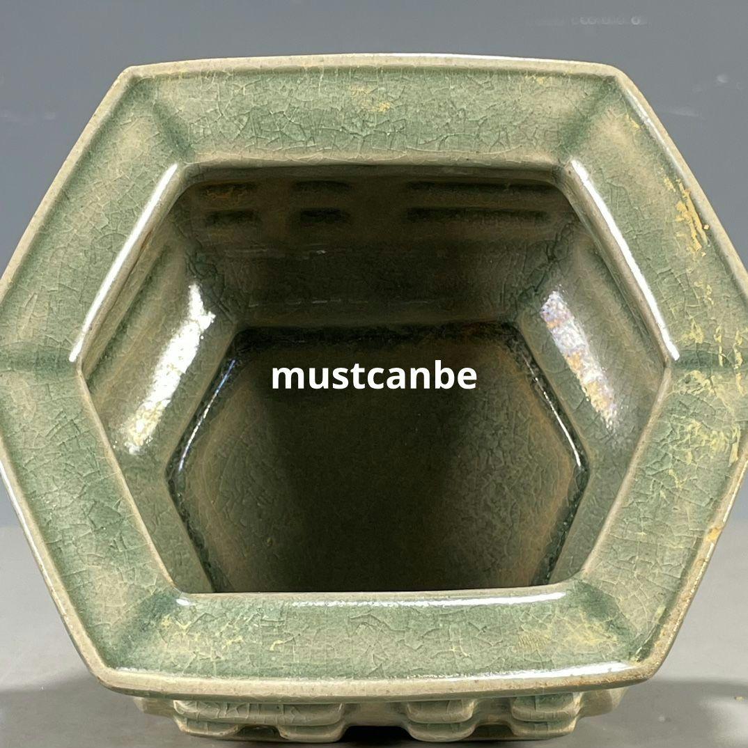 宋汝磁器両耳香炉 仏具 景徳鎮 陶磁器 装飾品 現代工芸品 美術品 置物