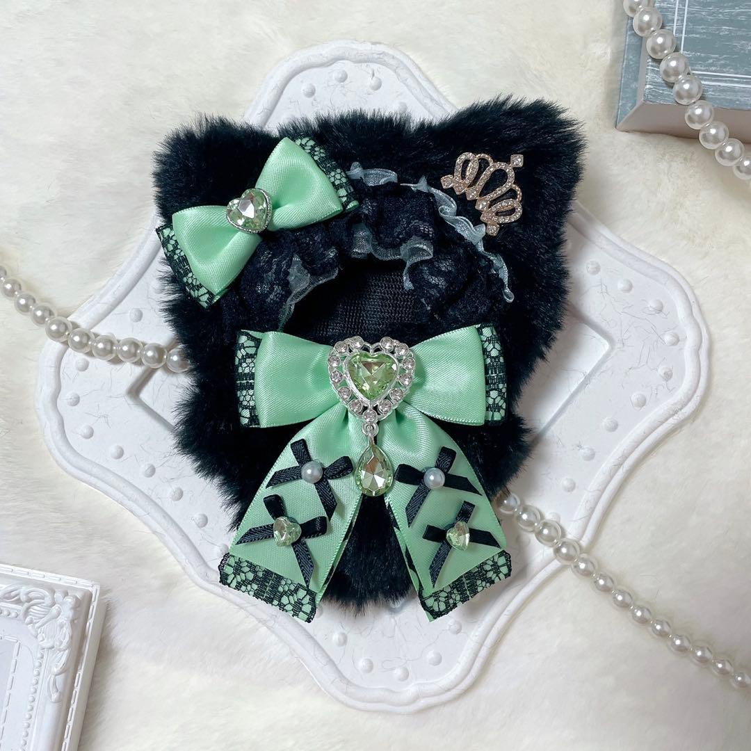 ぬい服　10cm ねこ　王冠付き　水色リボン　着ぐるみ