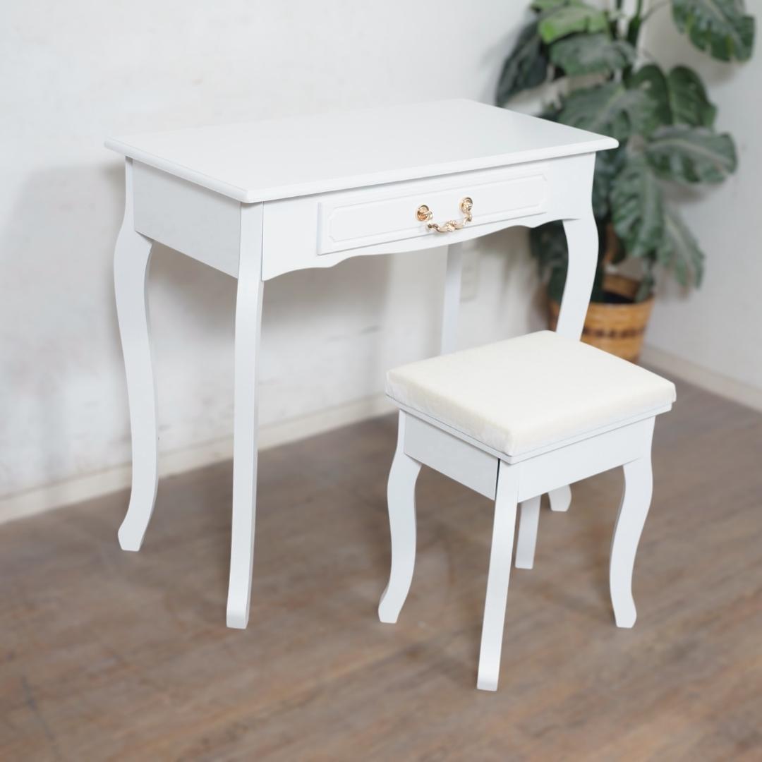 【新品】猫脚 デスク＆スツール セット ホワイト アンティーク調