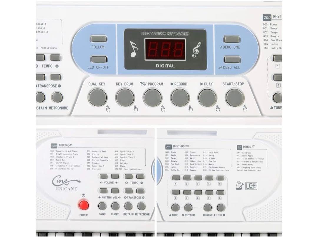 新品未使用 HRICANE 電子キーボード 61鍵 電子ピアノ 光る鍵盤 マイク