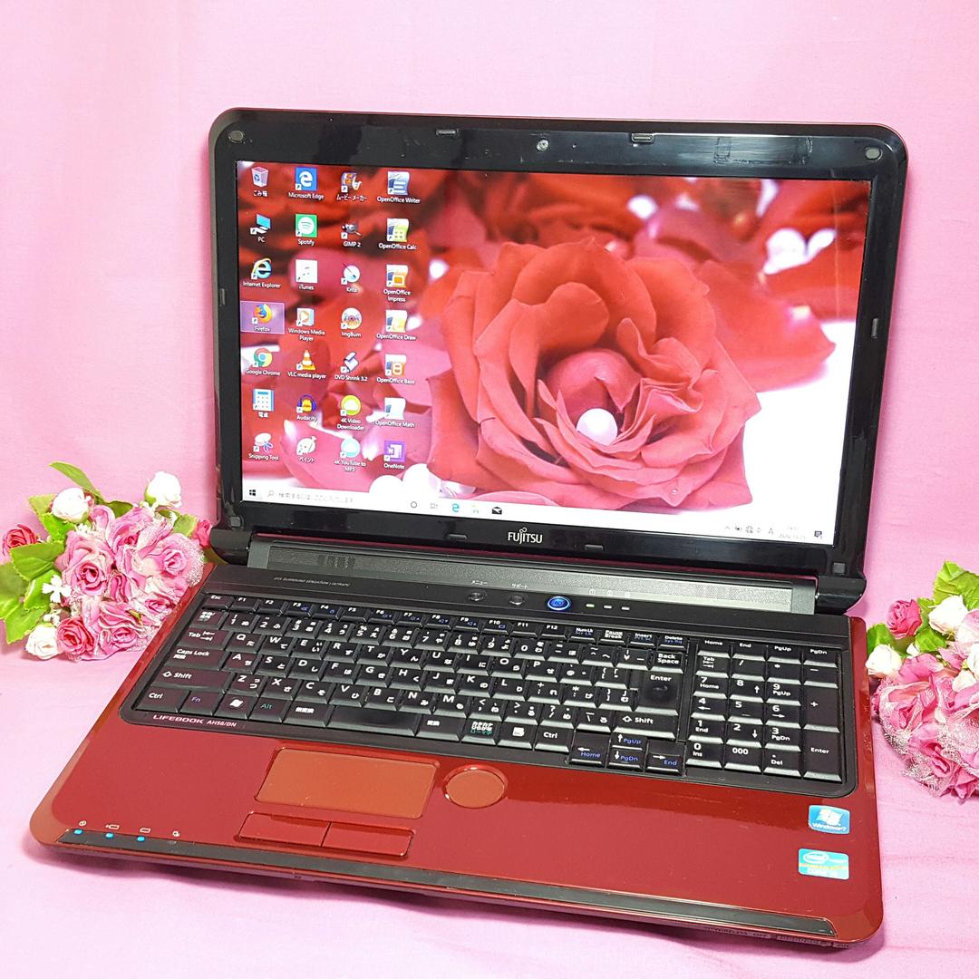 Win10✨レッド✨2世代Core-i3✨Webカメラ✨テレワーク✨大容量500