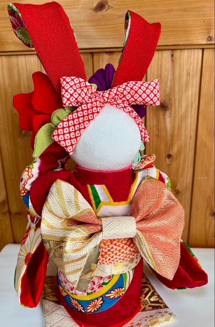 ㉕【うさぎの創作人形】　耳長ウサギ　ちりめん細工　縮緬細工　和雑貨　うさぎの置物
