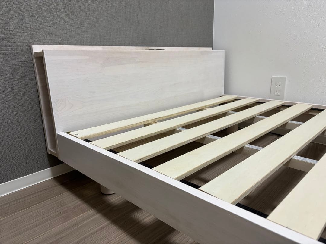 【 送料込 】 木製 シングル ベッド / ホワイトウォッシュ すのこ 高さ調節