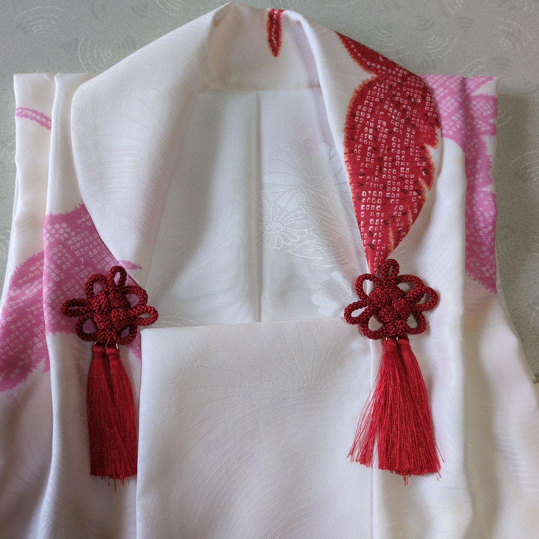 七五三３歳正絹鶴柄手縫いの被布（中綿無し）クリーニング済み