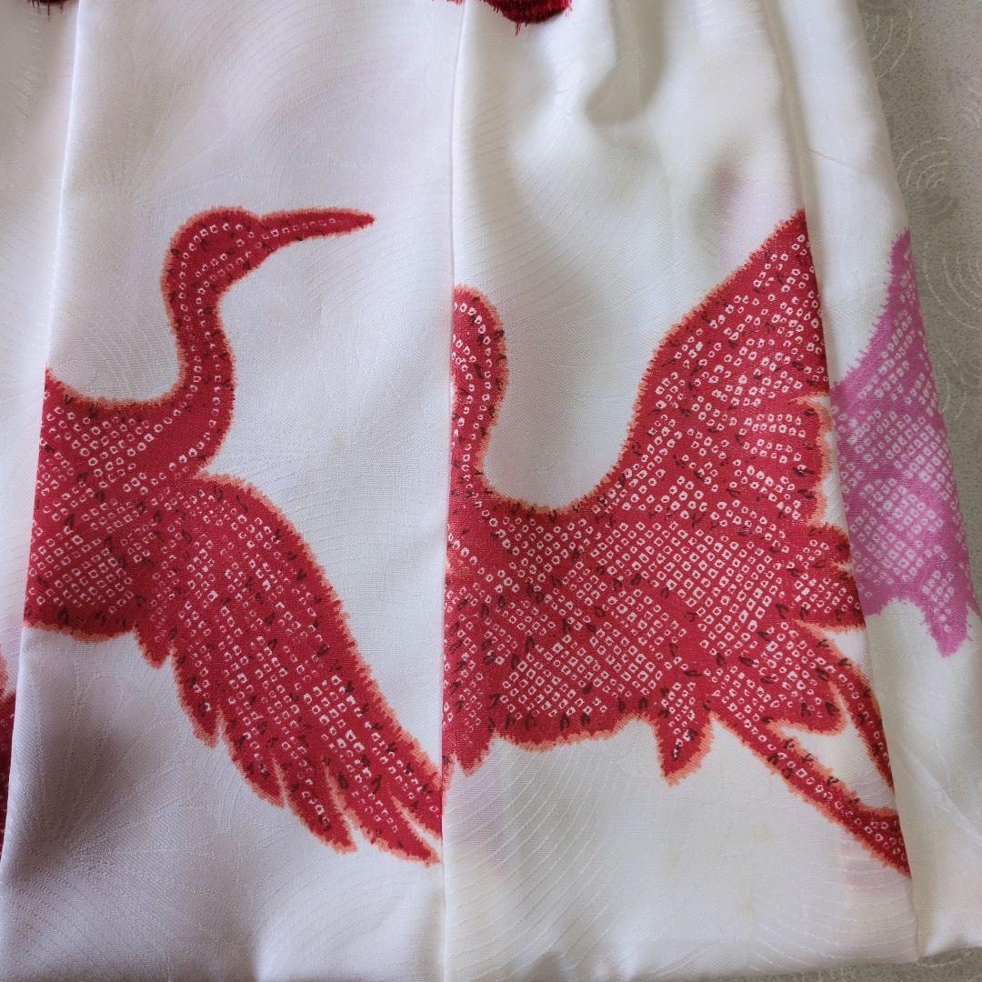 七五三３歳正絹鶴柄手縫いの被布（中綿無し）クリーニング済み