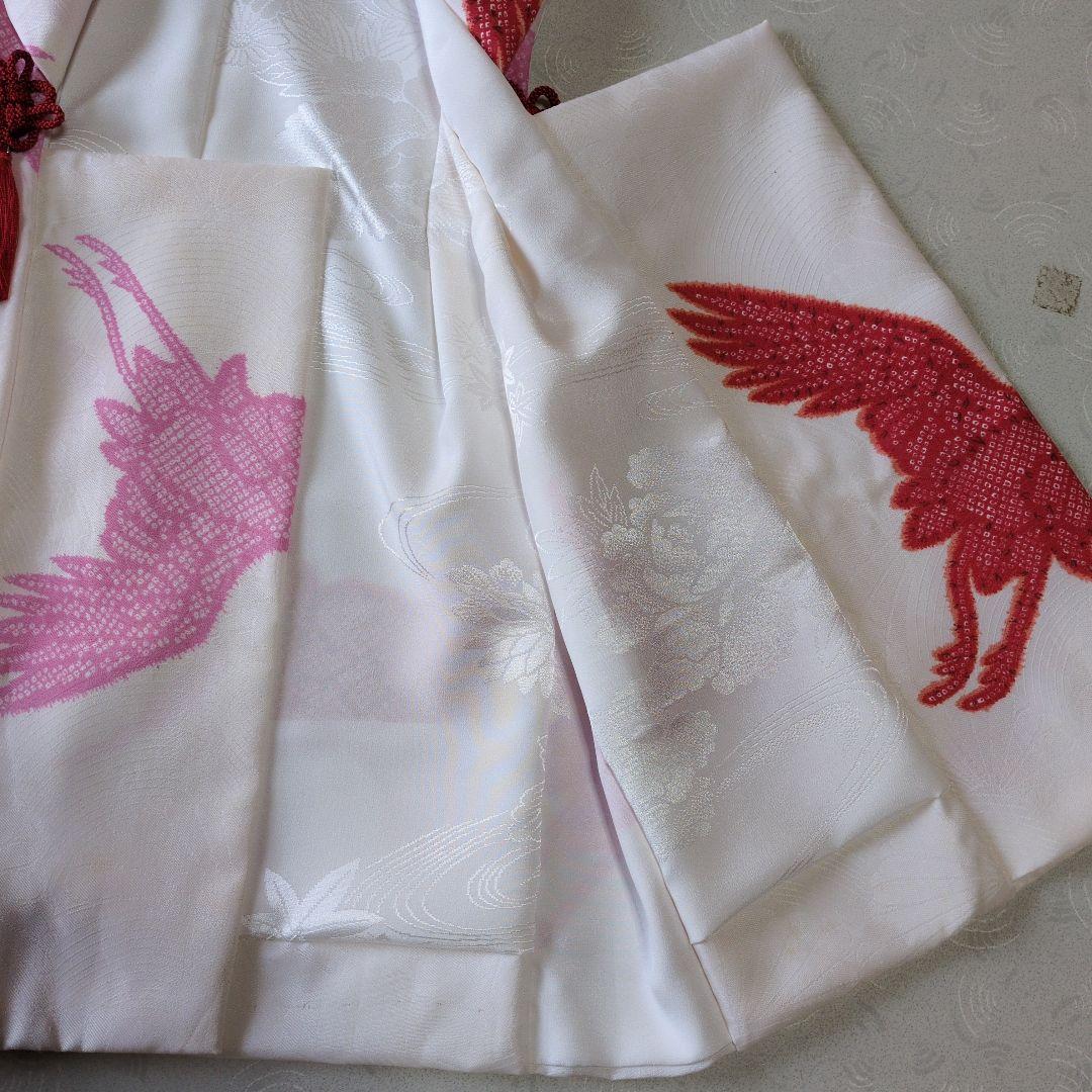 七五三３歳正絹鶴柄手縫いの被布（中綿無し）クリーニング済み