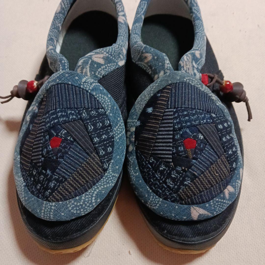 古布リメイク～型染め書生絣縞古布リメイク足袋シューズ25、5cm