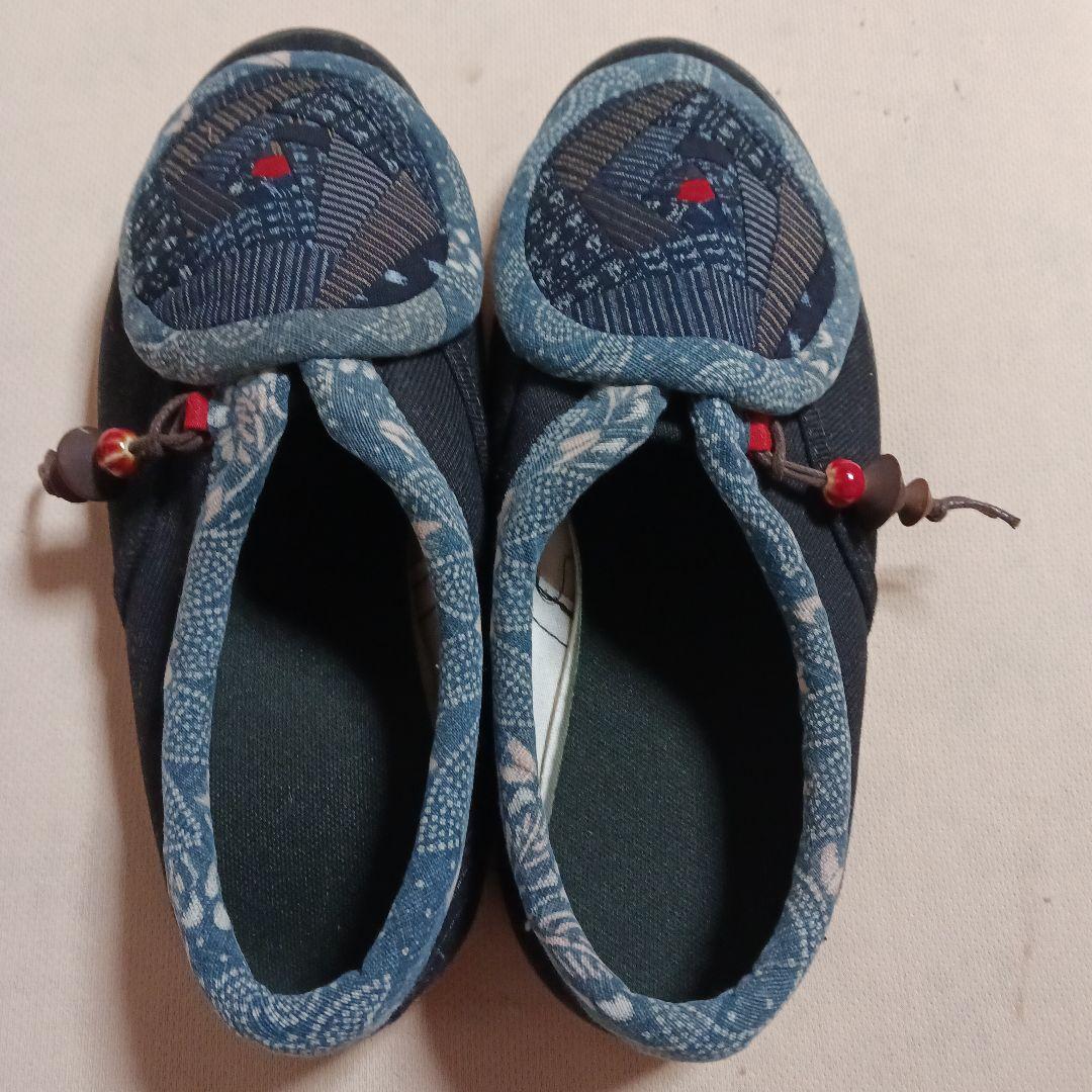 古布リメイク～型染め書生絣縞古布リメイク足袋シューズ25、5cm