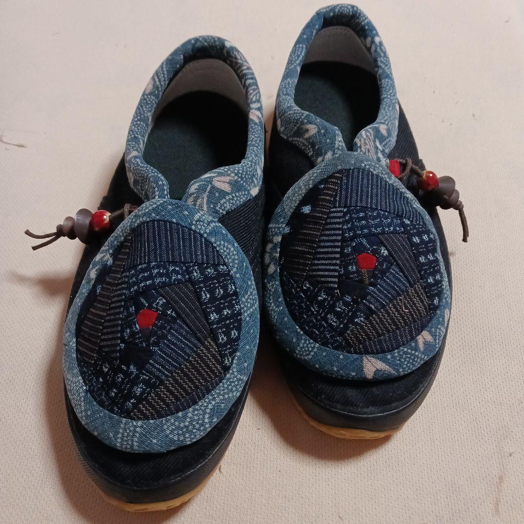 古布リメイク～型染め書生絣縞古布リメイク足袋シューズ25、5cm