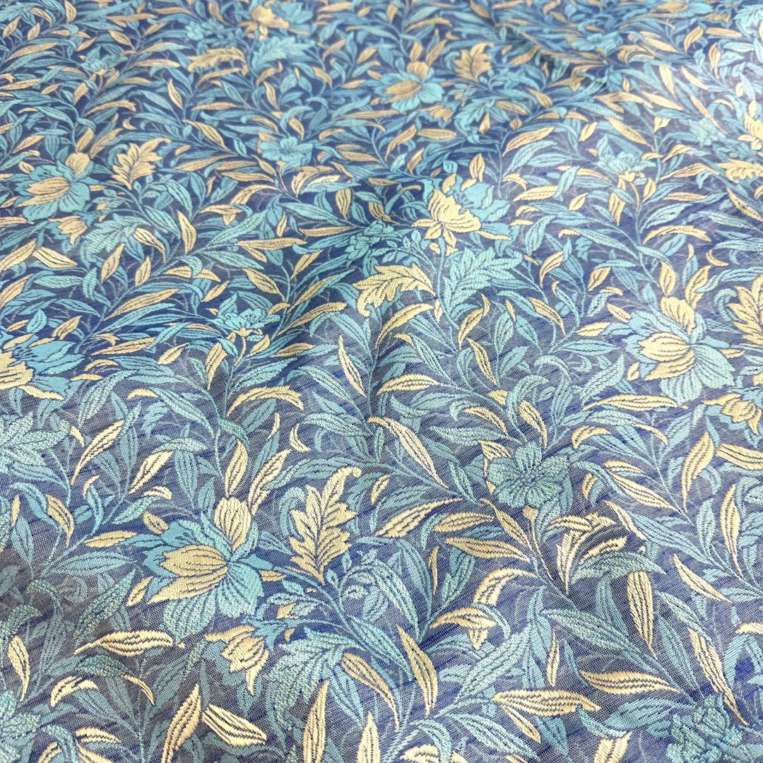 サンゲツ　オーダーカーテン　4枚　花柄　水色　タッセル付き