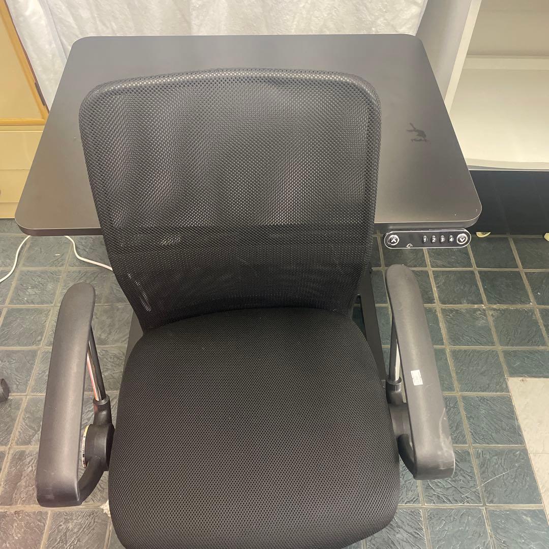 電動式高さ調整パソコンデスク 黒 イスセット