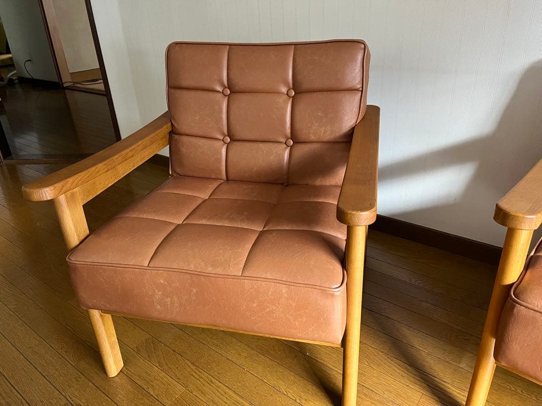 手渡し限定　ブラウン 2人掛け1人掛けソファ ３点セット　レトロモダンソファ