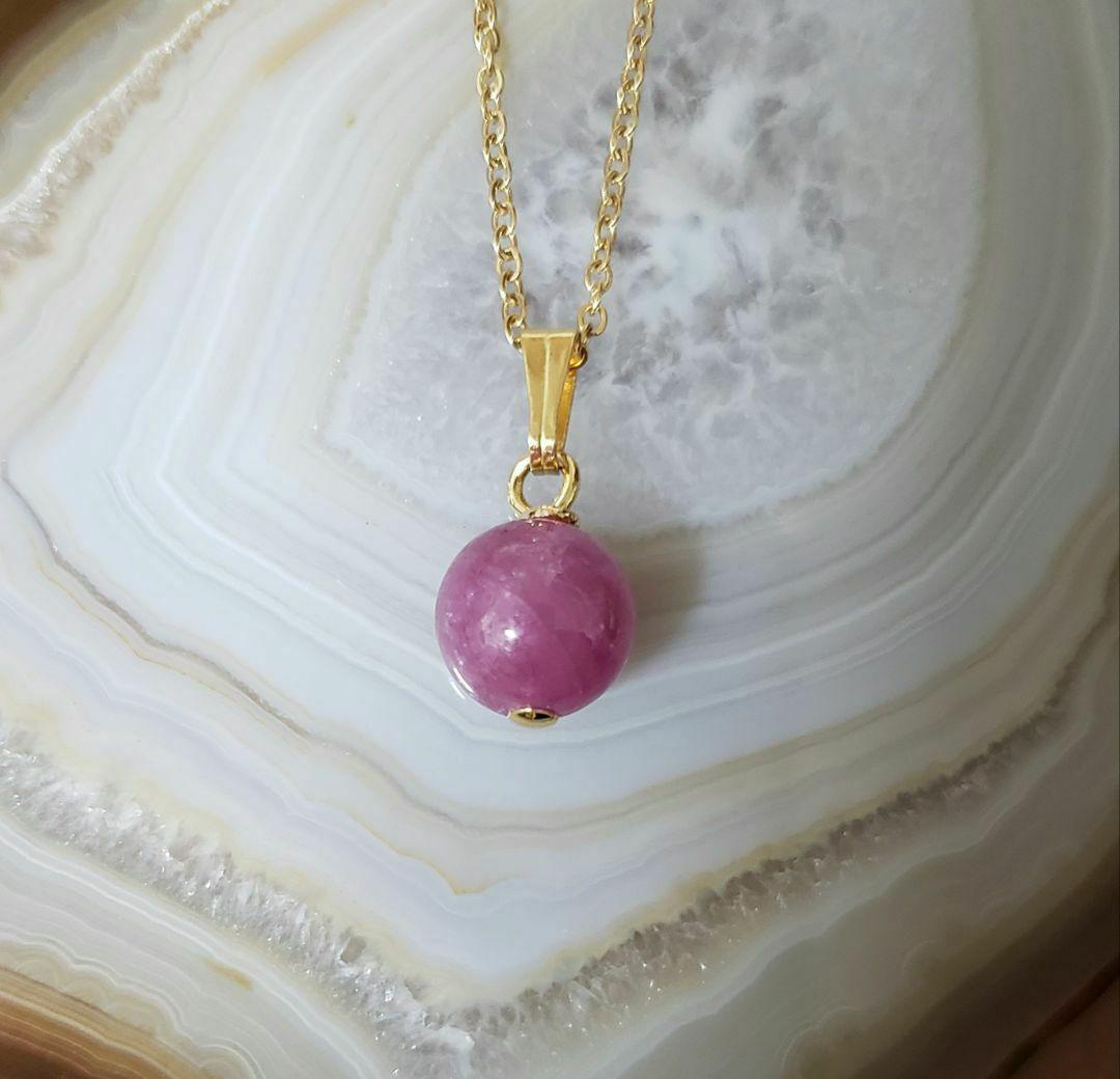 売却済み　349　ルビー　8mm　ネックレス　サージカルステンレス　訳あり