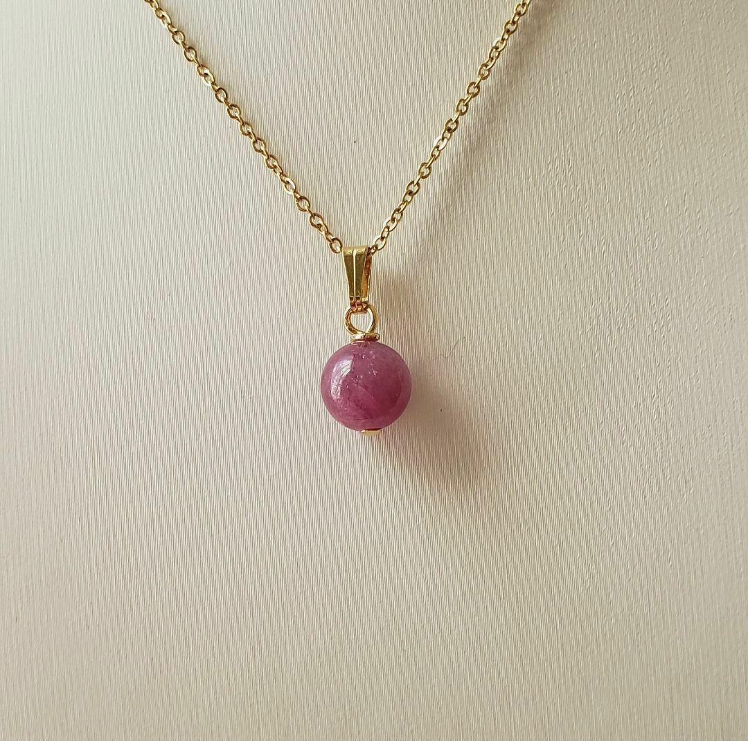 売却済み　349　ルビー　8mm　ネックレス　サージカルステンレス　訳あり