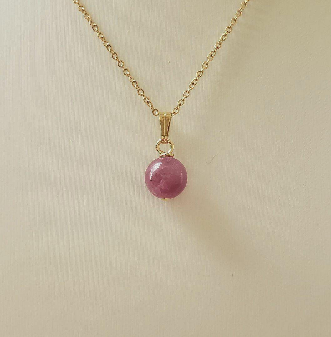 売却済み　349　ルビー　8mm　ネックレス　サージカルステンレス　訳あり