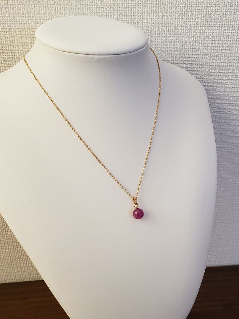 売却済み　349　ルビー　8mm　ネックレス　サージカルステンレス　訳あり