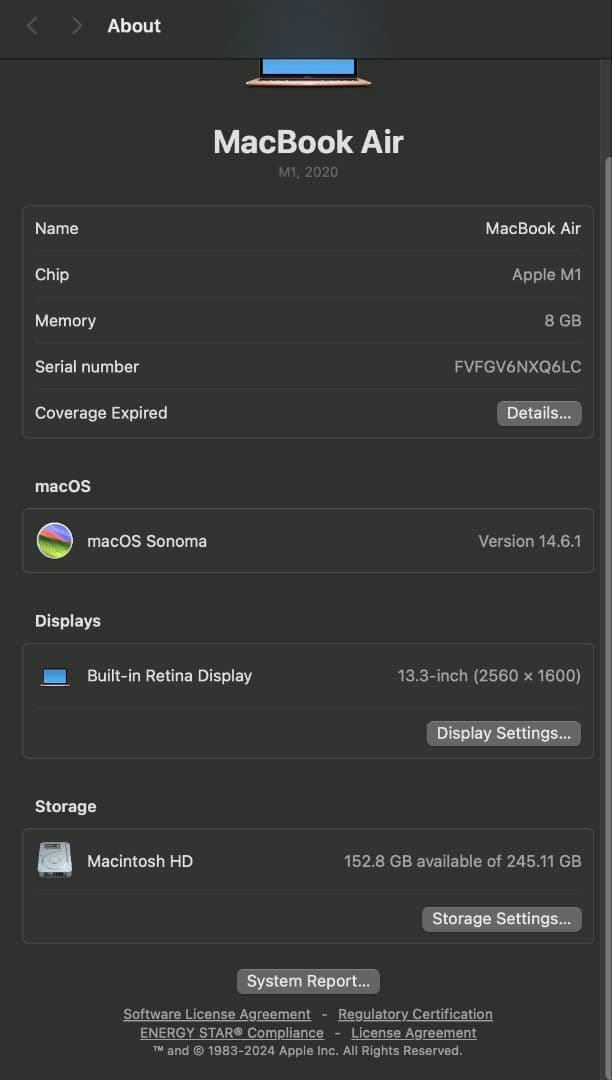 MacBookAir M1 2020モデル 8GB SSD ゴールド
