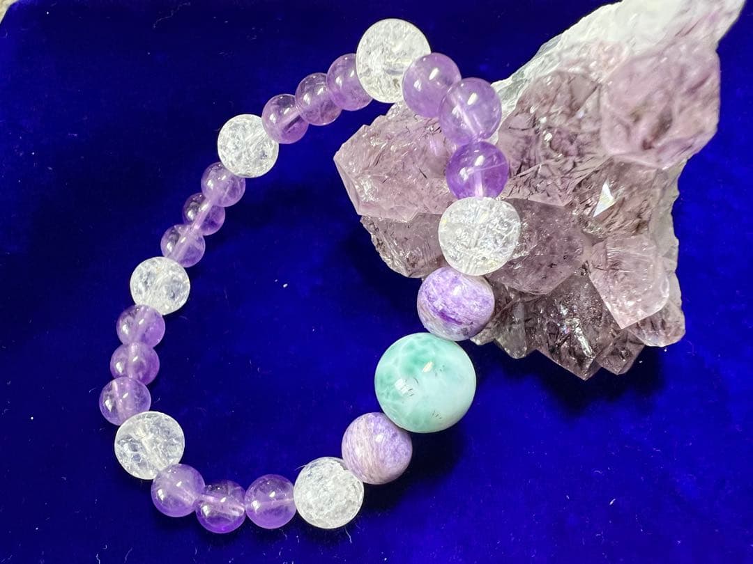 高品質ラリマー、高品質チャロアイト、アメジストのブレスレット