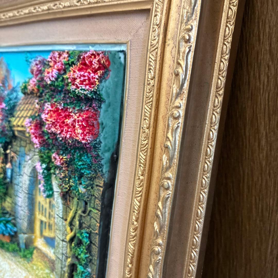 風景画 リアリズムスタイル 金色フレーム　立体アート