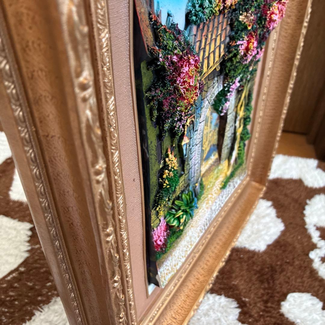 風景画 リアリズムスタイル 金色フレーム　立体アート