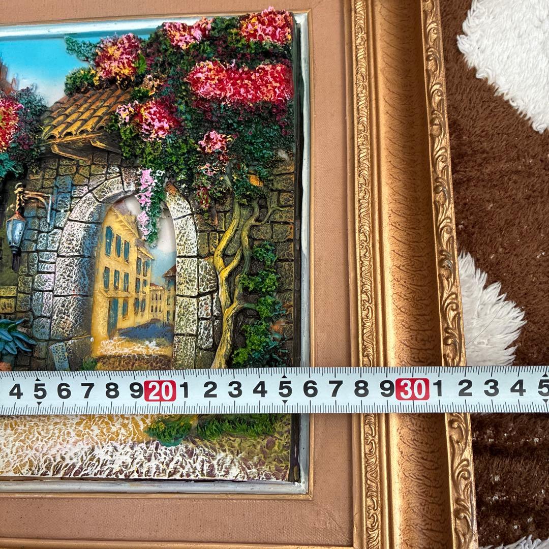 風景画 リアリズムスタイル 金色フレーム　立体アート