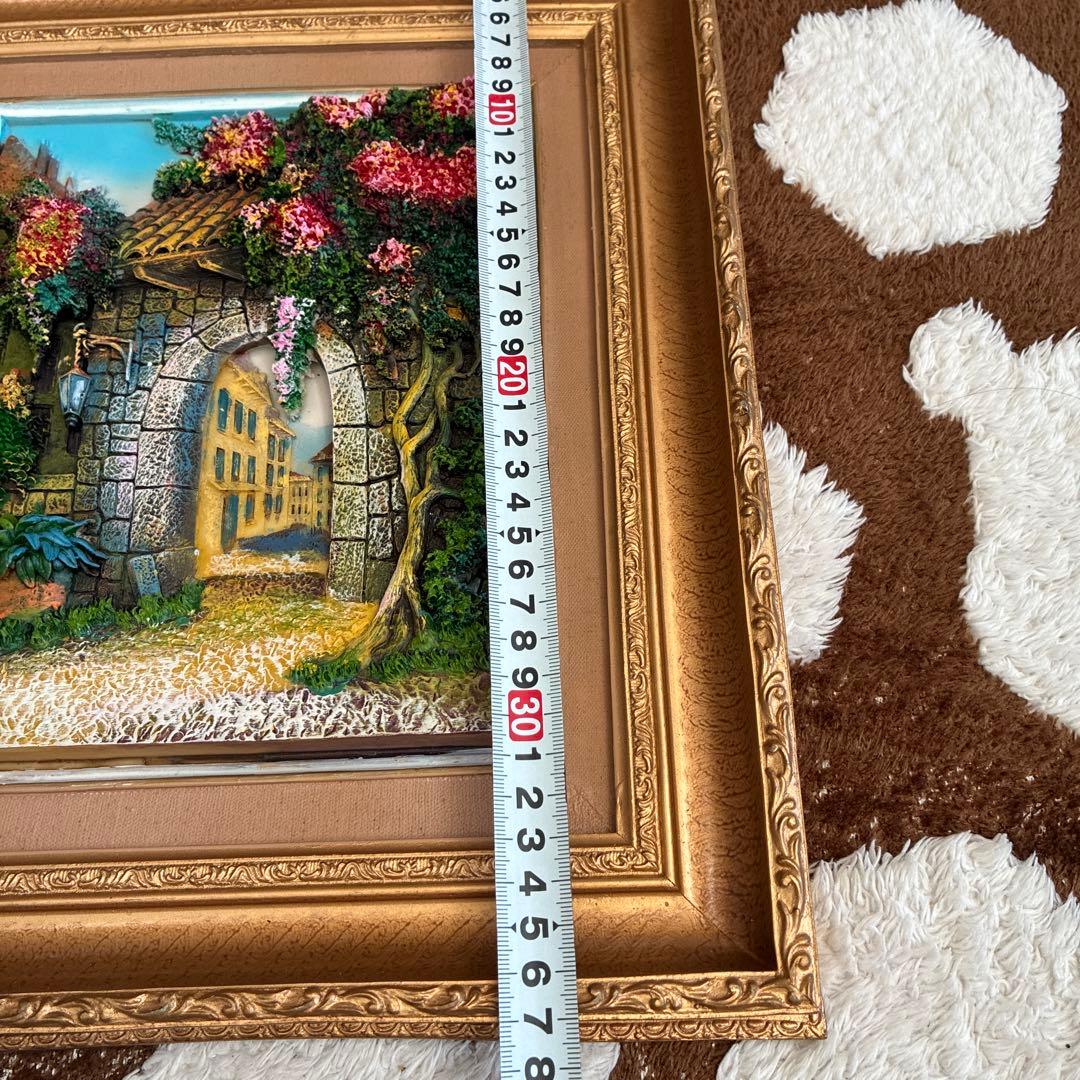 風景画 リアリズムスタイル 金色フレーム　立体アート