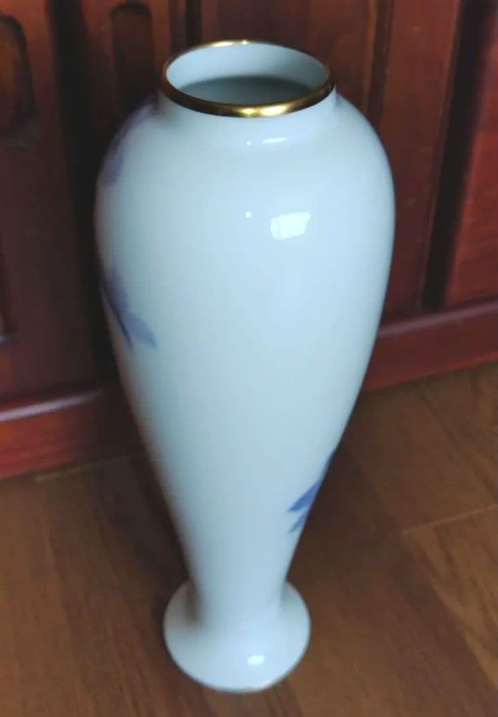 大倉陶園 金彩 ブルーローズ 317mm 花器