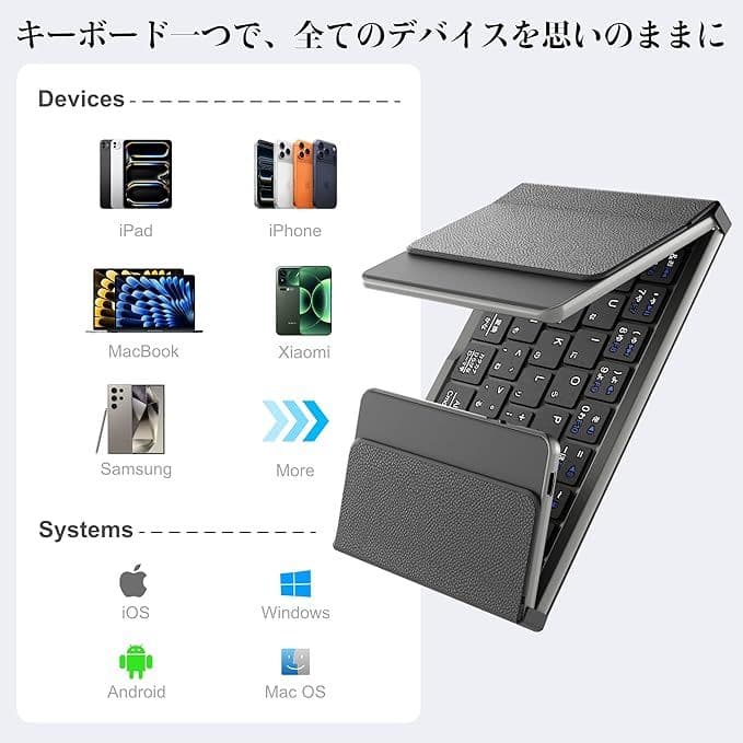 キーボード 折りたたみ式 bluetooth接続多システム対応 持ち運び便利