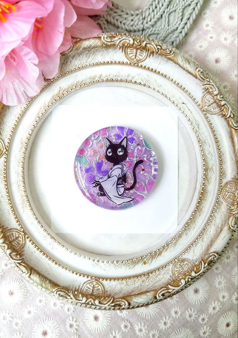 レジン　猫　ヘアゴム　ブローチ　ポニーフック　No.599