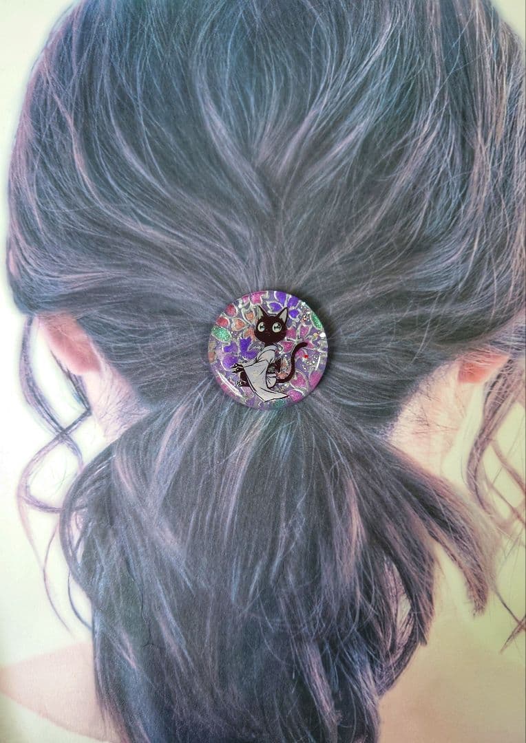 レジン　猫　ヘアゴム　ブローチ　ポニーフック　No.599