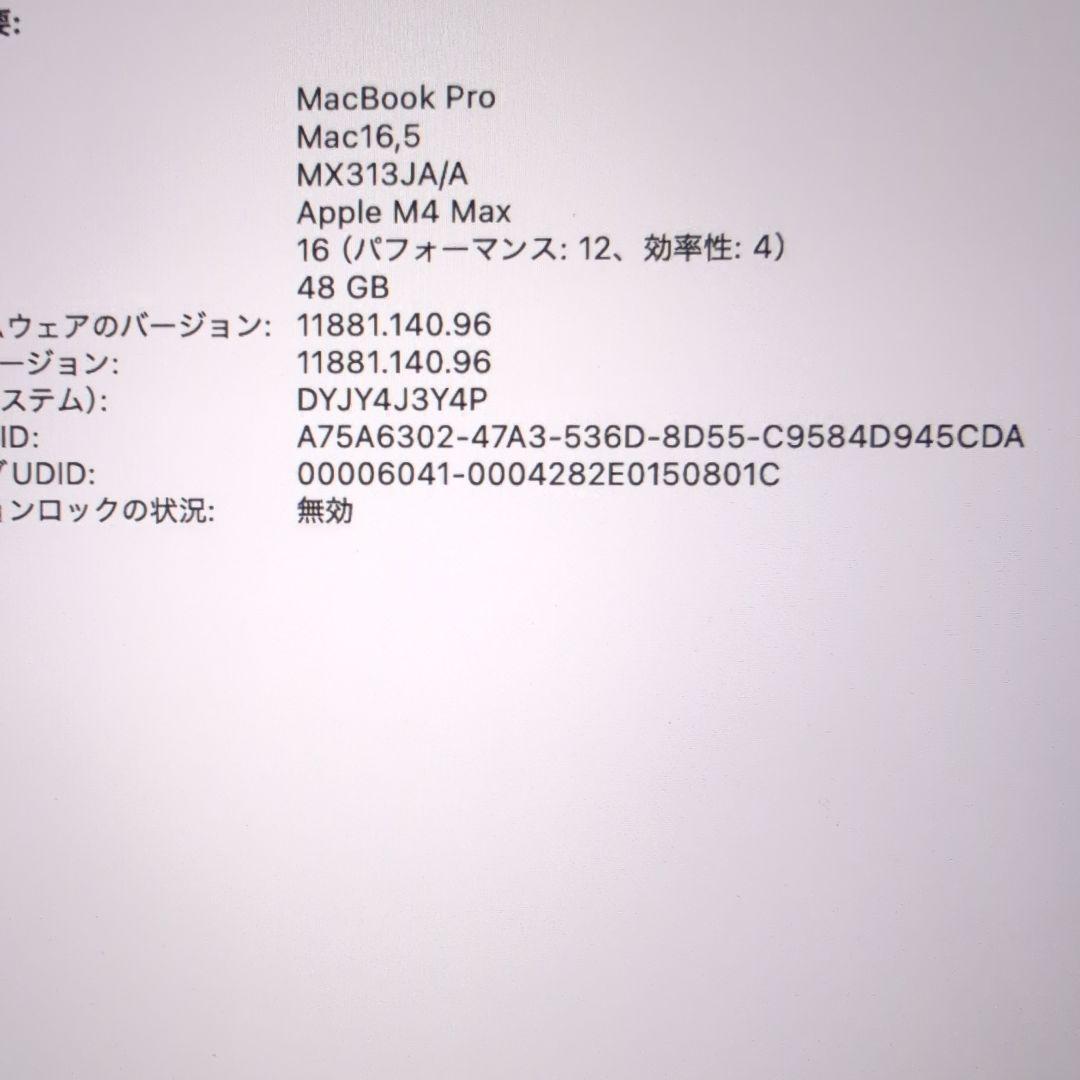 16インチ MacBook Pro M4 Max 48GB 1TB 英字